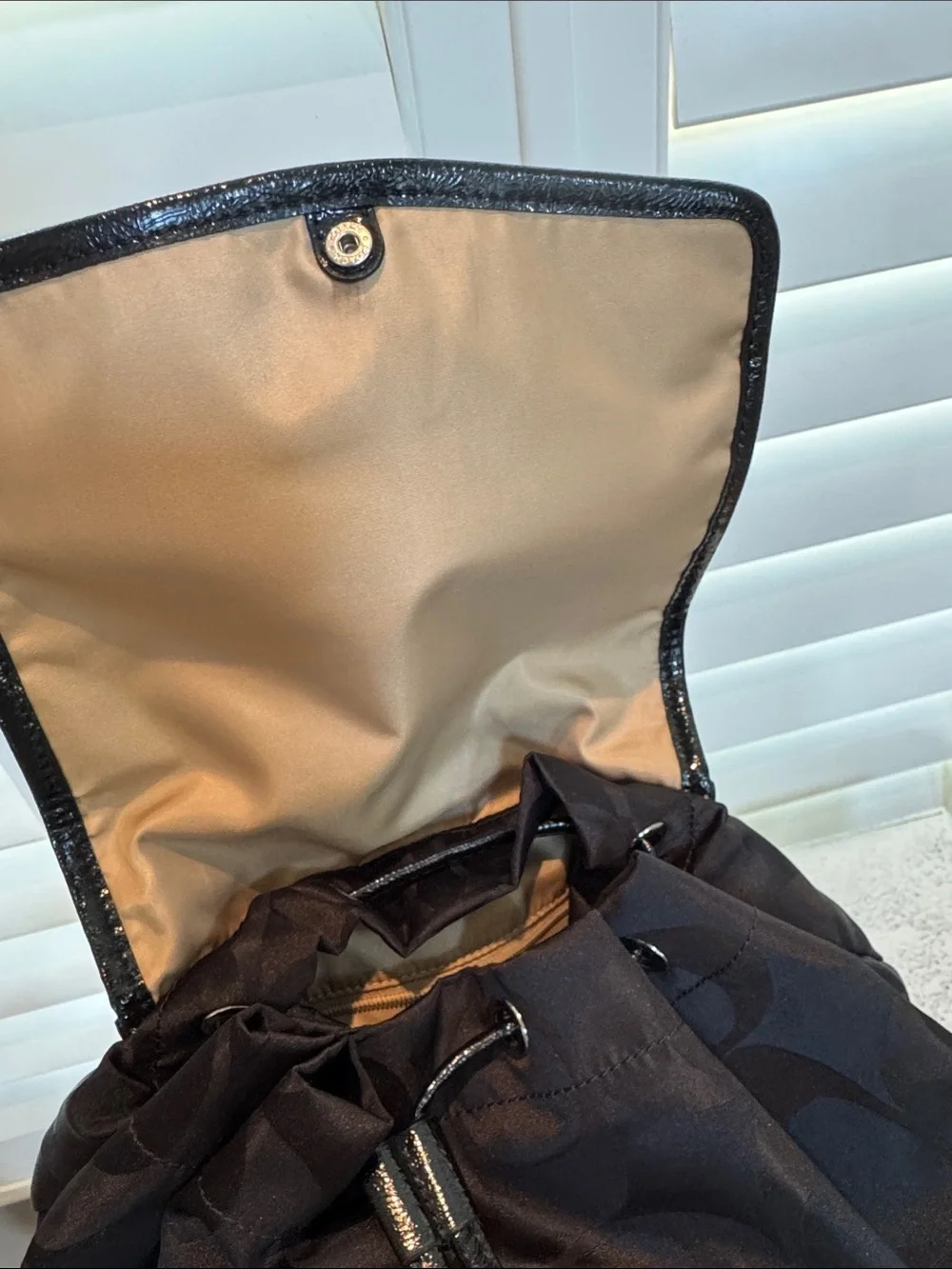Coach Black Signature Nylon Drawstring Backpack